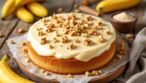 Rezept für saftigen Bananenkuchen mit Vanillepudding und Nüssen
