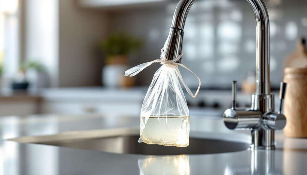 Gefrierbeutel-Trick am Wasserhahn: Kalk löst sich über Nacht von allein