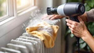 Staubige Heizkörper reinigen: Ein Föhn und ein feuchtes Tuch genügen