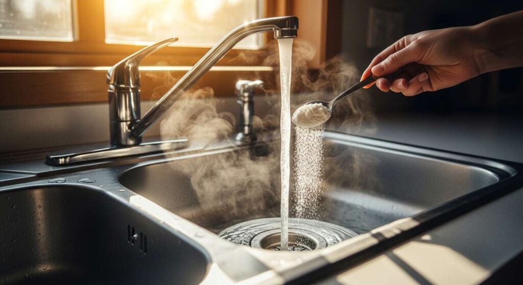 Kein Klempner nötig: Mit heißem Wasser und ein paar Löffeln Pulver werden verstopfte Rohre im Handumdrehen frei