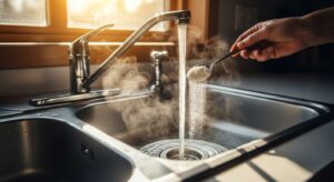 Kein Klempner nötig: Mit heißem Wasser und ein paar Löffeln Pulver werden verstopfte Rohre im Handumdrehen frei